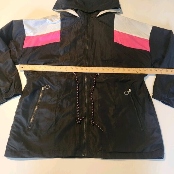 Love‎ Love Love Windbreaker Jacket Hooded Lined Zip Black Pink White Womens 1X - Picture 10 of 11